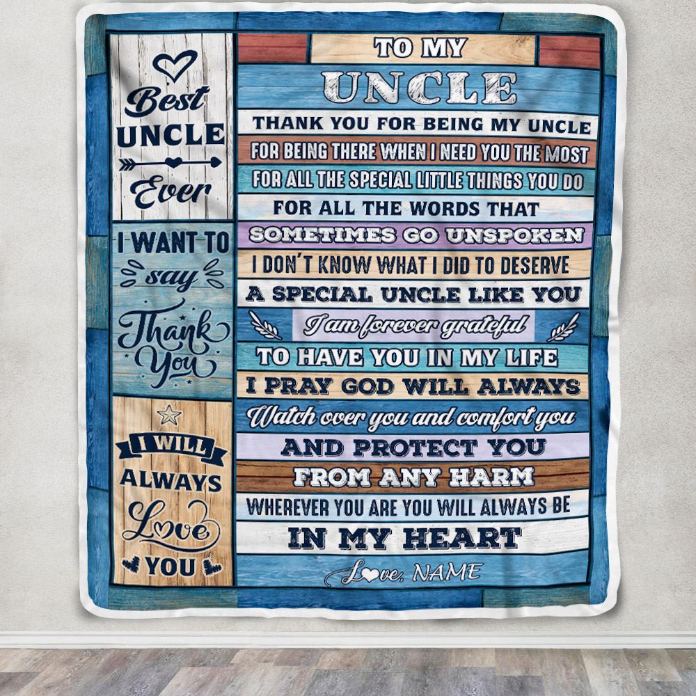Personalized To My Uncle Blanket From Niece Nephew Wood Thank You For Being My Uncle Gift Birthday Fathers Day Thanksgiving Christmas Customized Fleece Blanket | teecentury