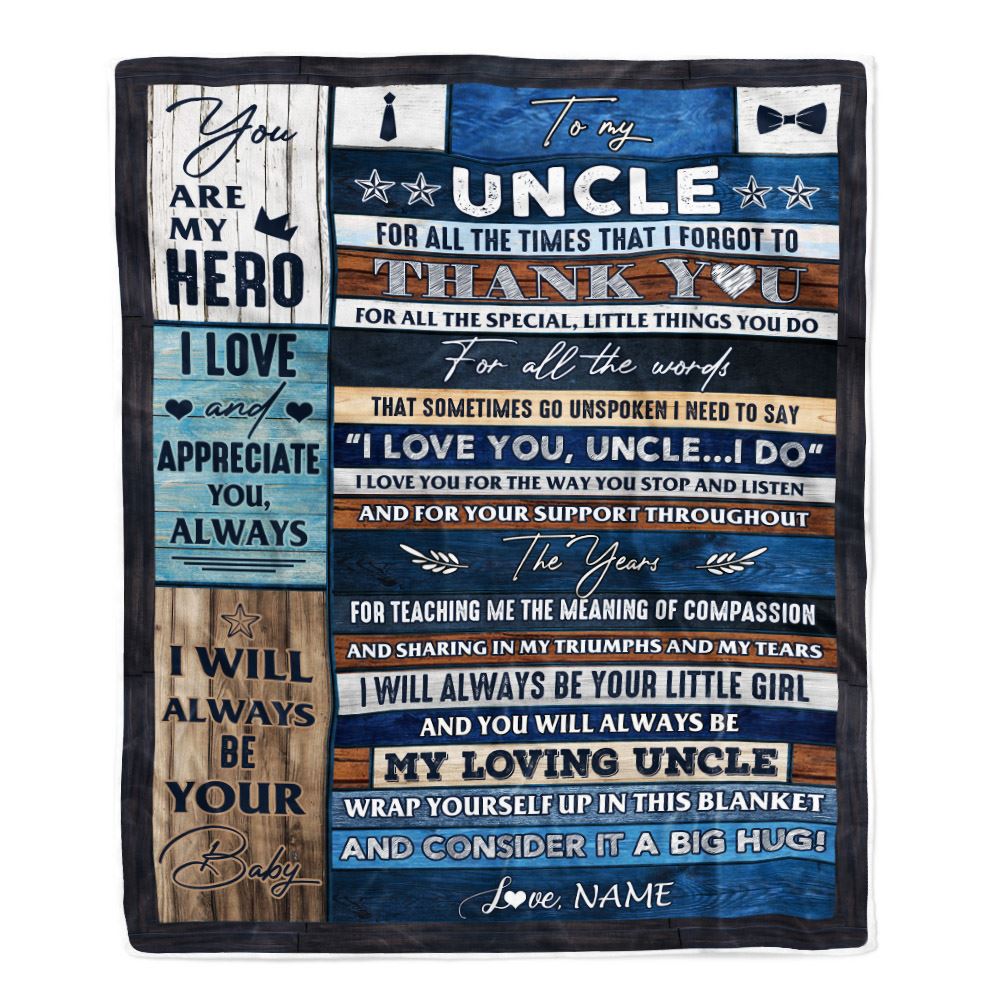 Personalized To My Uncle Blanket From Niece Wood Thank You You Are My Hero Uncle Birthday Fathers Day Thanksgiving Christmas Customized Bed Fleece Blanket | teecentury