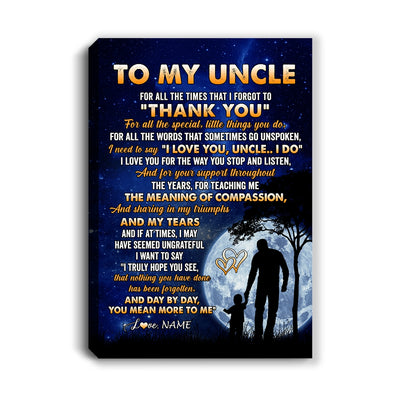 Personalized To My Uncle Canvas From Nephew Niece Thank You Grateful Love Uncle Birthday Gifts Fathers Day Thanksgiving Christmas Custom Wall Art Print Framed Canvas | teecentury