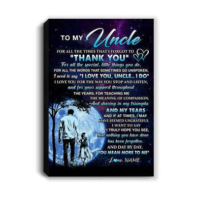 Personalized To My Uncle Canvas From Niece Thank You Day By Day Uncle Birthday Fathers Day Thanksgiving Christmas Custom Wall Art Print Framed Canvas | teecentury