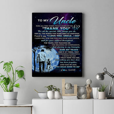 Personalized To My Uncle Canvas From Niece Thank You Day By Day Uncle Birthday Fathers Day Thanksgiving Christmas Custom Wall Art Print Framed Canvas | teecentury