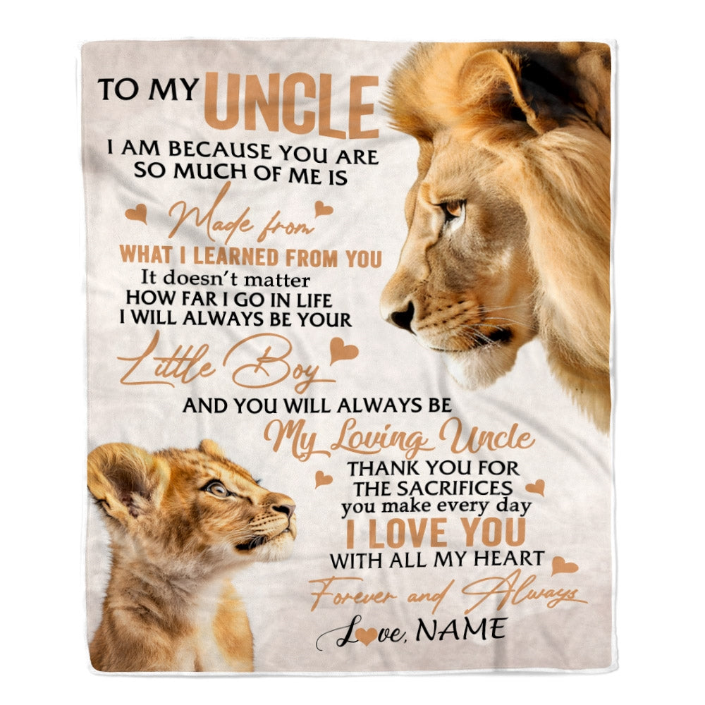 Personalized To My Uncle From Nephew Lion I Love You With All My Heart Uncle Birthday Fathers Day Christmas Customized Fleece Throw Blanket Mockup | teecentury