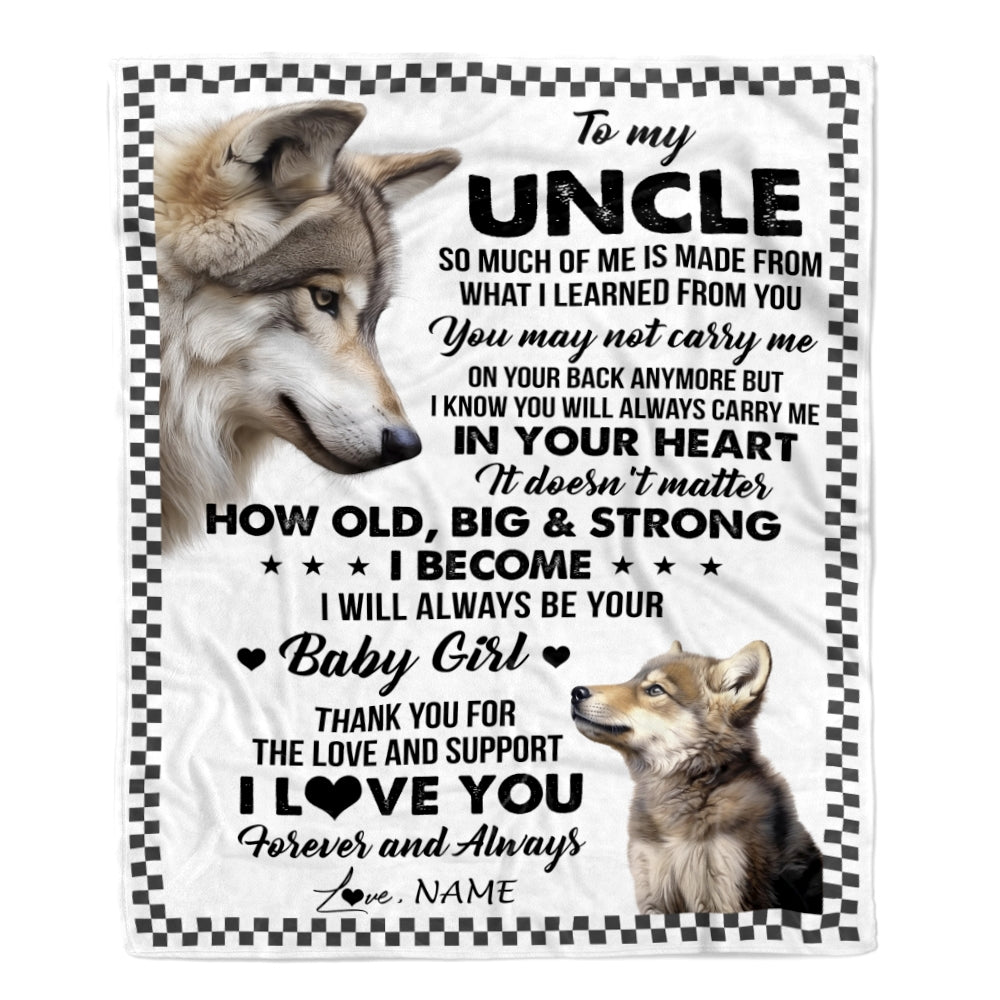 Personalized To My Uncle From Niece Blanket Wolf Always Be Your Little Girl Uncle Fathers Day Birthday Christmas Gift Customized Fleece Throw Blanket | teecentury