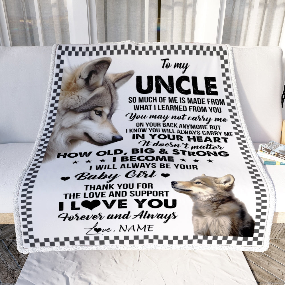 Personalized To My Uncle From Niece Blanket Wolf Always Be Your Little Girl Uncle Fathers Day Birthday Christmas Gift Customized Fleece Throw Blanket | teecentury