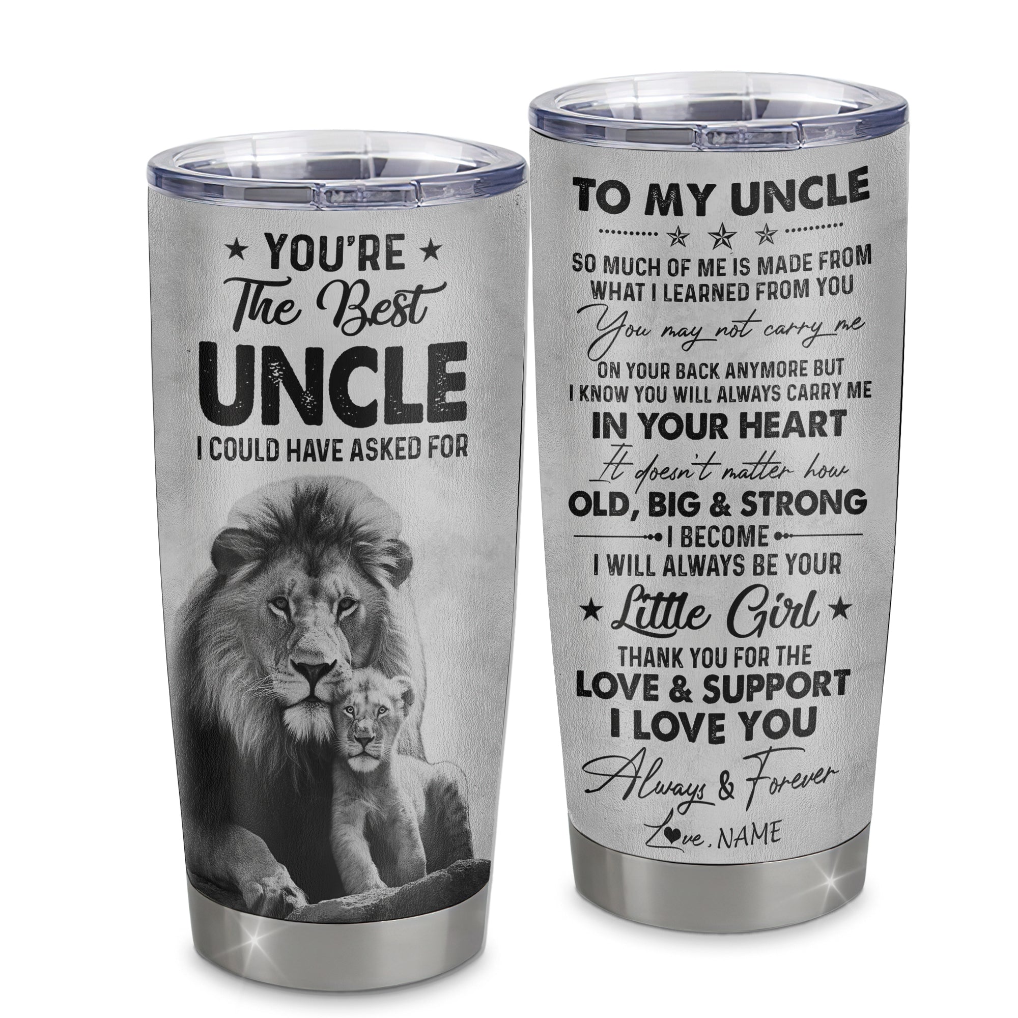 Personalized To My Uncle From Niece Litte Girl Stainless Steel Tumbler Cup Love You Always And Forever Lion Uncle Fathers Day Birthday Christmas Travel Mug | teecentury