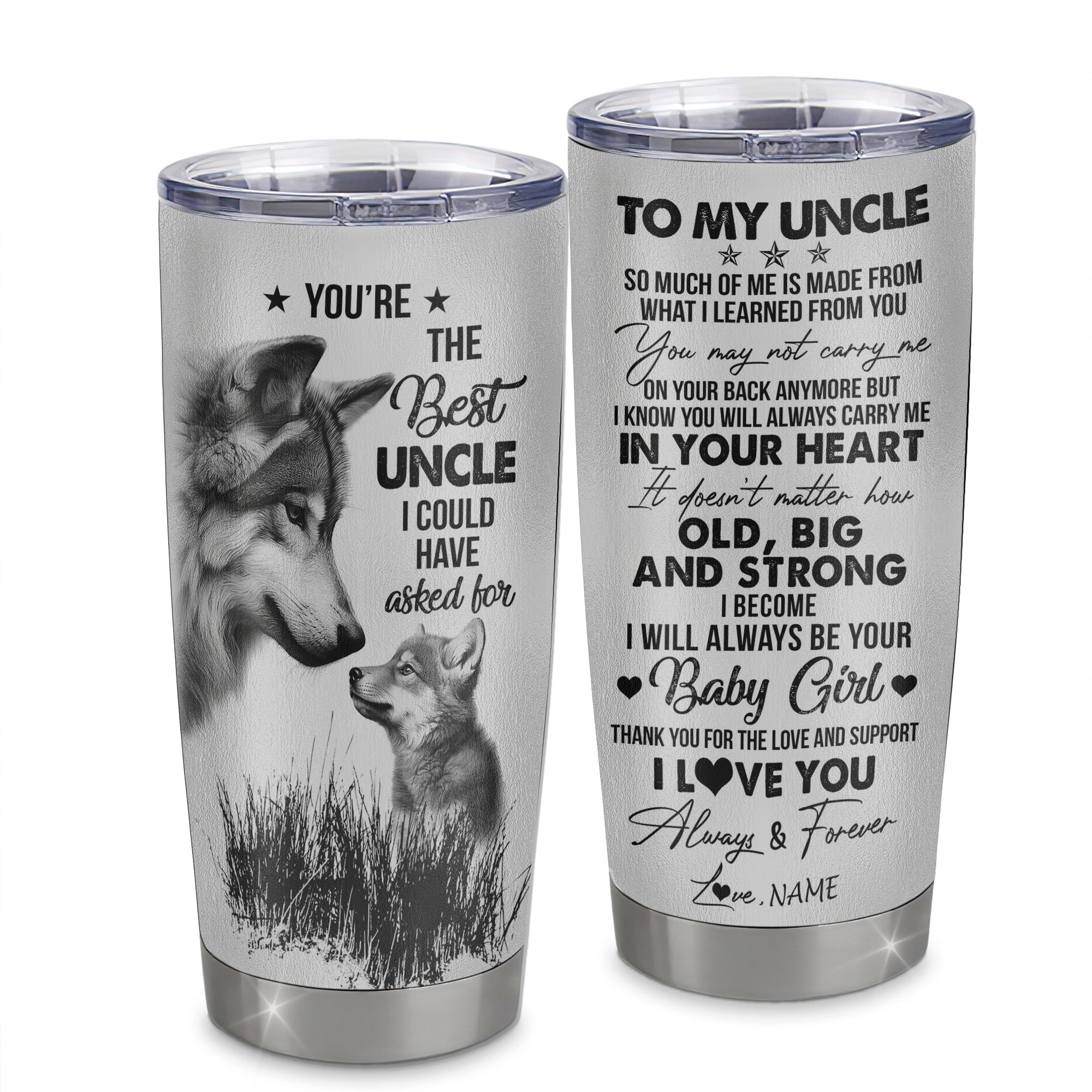 Personalized To My Uncle From Niece Stainless Steel Tumbler Cup Wolf Always Be Your Little Girl Uncle Fathers Day Birthday Christmas Travel Mug | teecentury