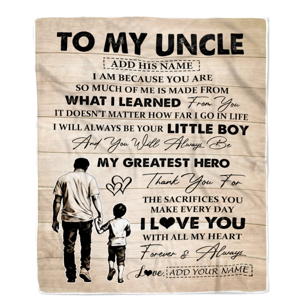 Personalized To My Uncle Gifts Blanket From Nephew Thank You My Hero Uncle Birthday Gift Fathers Day Thanksgiving Christmas Customized Fleece Throw Blanket | teecentury