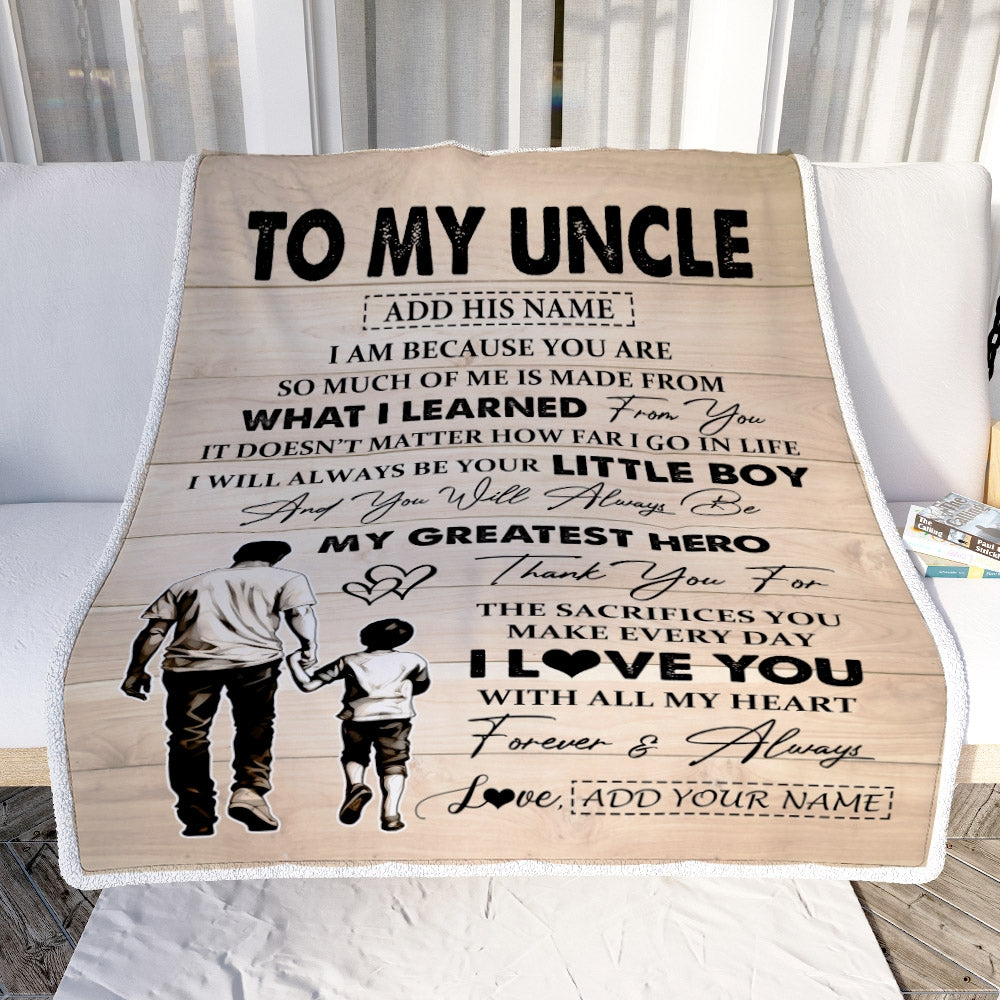 Personalized To My Uncle Gifts Blanket From Nephew Thank You My Hero Uncle Birthday Gift Fathers Day Thanksgiving Christmas Customized Fleece Throw Blanket | teecentury