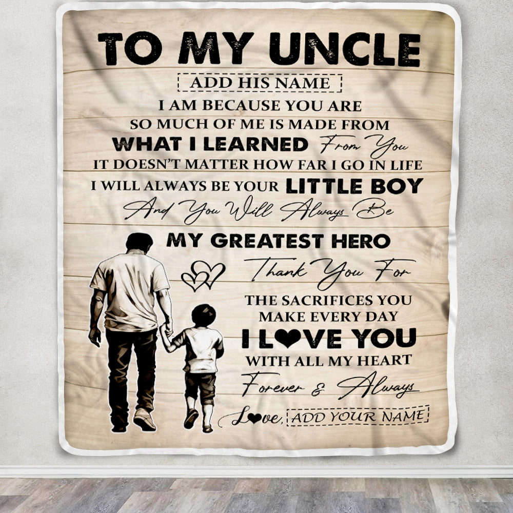 Personalized To My Uncle Gifts Blanket From Nephew Thank You My Hero Uncle Birthday Gift Fathers Day Thanksgiving Christmas Customized Fleece Throw Blanket | teecentury
