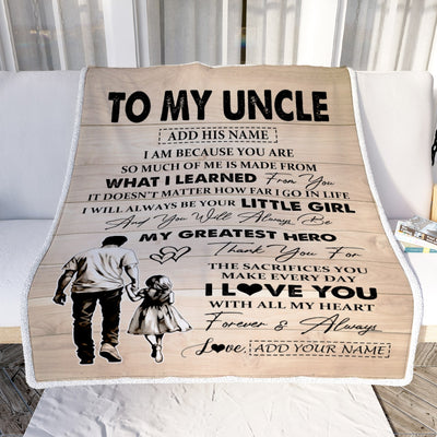 Personalized To My Uncle Gifts Blanket From Niece Thank You My Hero Uncle Birthday Gift Fathers Day Thanksgiving Christmas Customized Fleece Throw Blanket | teecentury