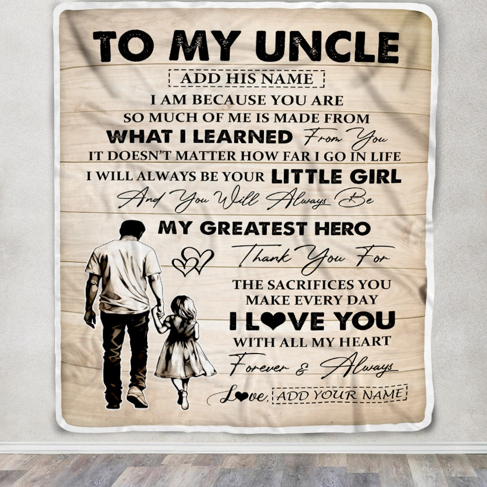 Personalized To My Uncle Gifts Blanket From Niece Thank You My Hero Uncle Birthday Gift Fathers Day Thanksgiving Christmas Customized Fleece Throw Blanket | teecentury