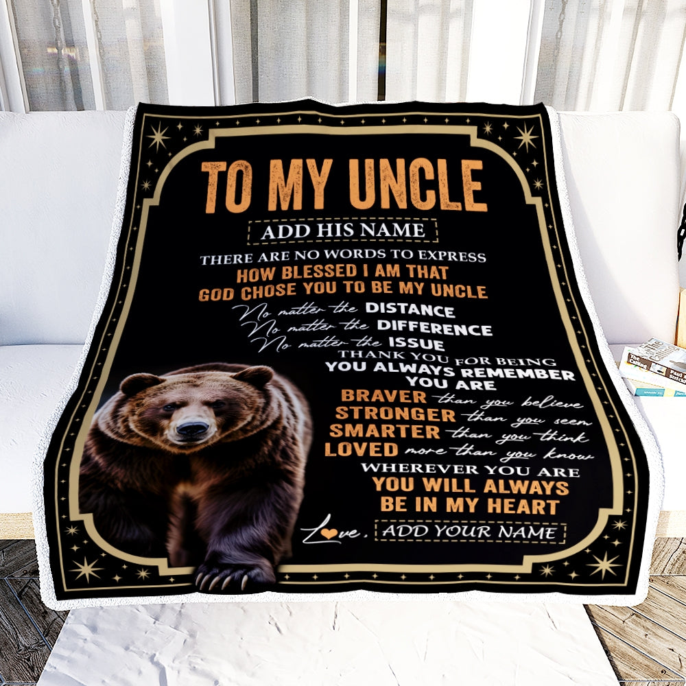 Personalized To My Uncle Gifts For Birthday From Nephew Niece Inspirational Bear Gifts For Uncle Blanket Birthday Idea Fathers Day Custom Fleece Throw Blanket | teecentury