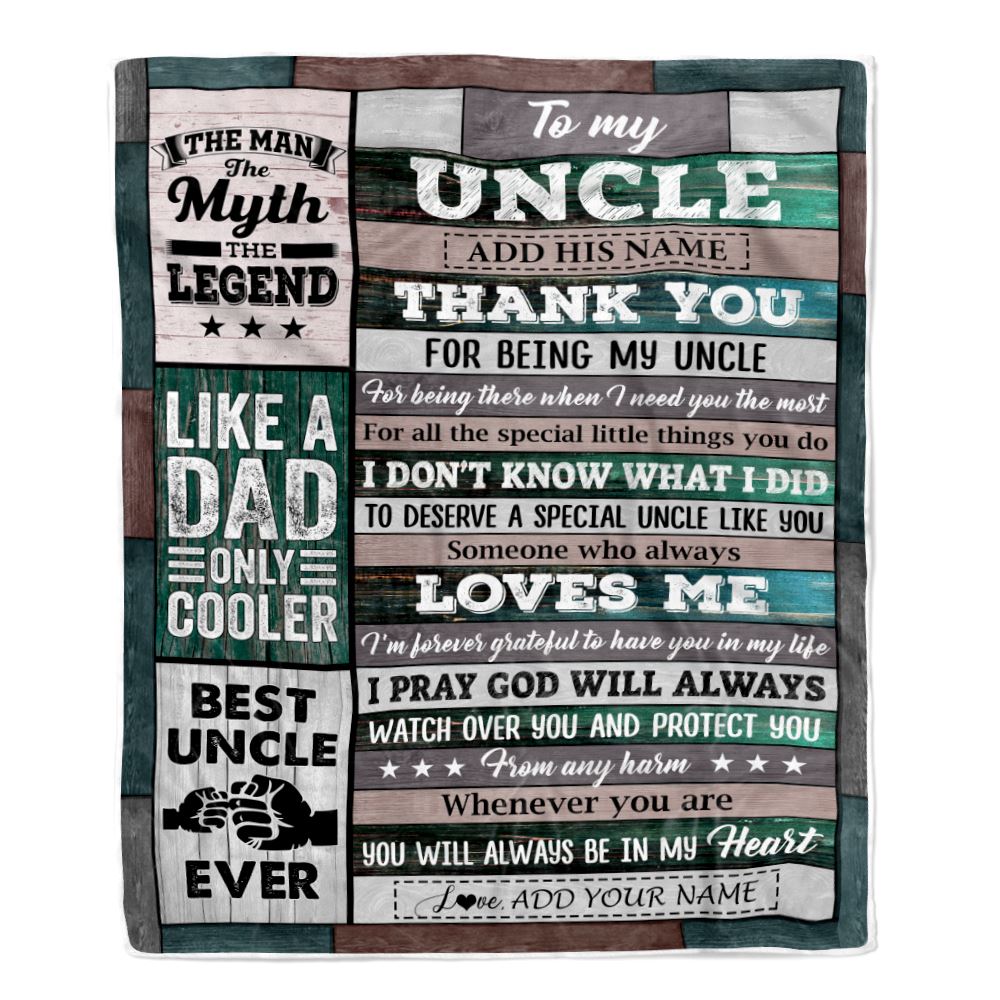 Personalized To My Uncle Gifts From Niece Nephew Blanket Wood Thank You For Being My Uncle Birthday Gifts Fathers Day Christmas Customized Fleece Throw Blanket | teecentury