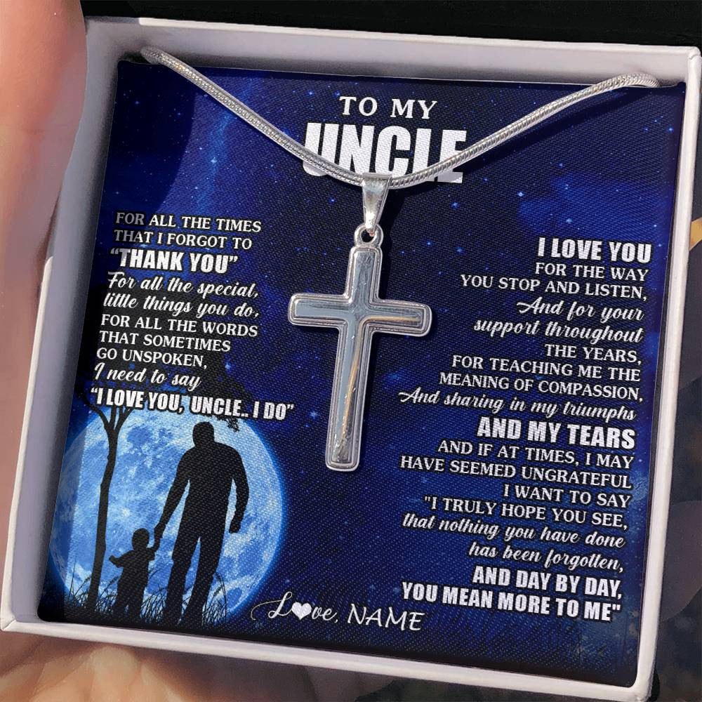 Stainless Cross Necklace Stainless Steel | 2 | Personalized To My Uncle Necklace From Nephew Niece Thank You Grateful Love Uncle Birthday Gifts Fathers Day Christmas Customized Gift Box Message Card | teecentury