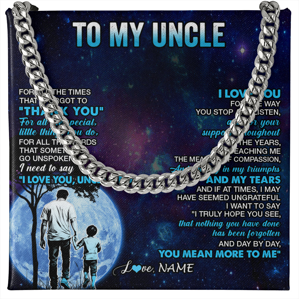 Cuban Link Chain Necklace Stainless Steel | 1 | Personalized To My Uncle Necklace From Nephew Thank You Day By Day Uncle Birthday Gifts Fathers Day Christmas Customized Gift Box Message Card | teecentury
