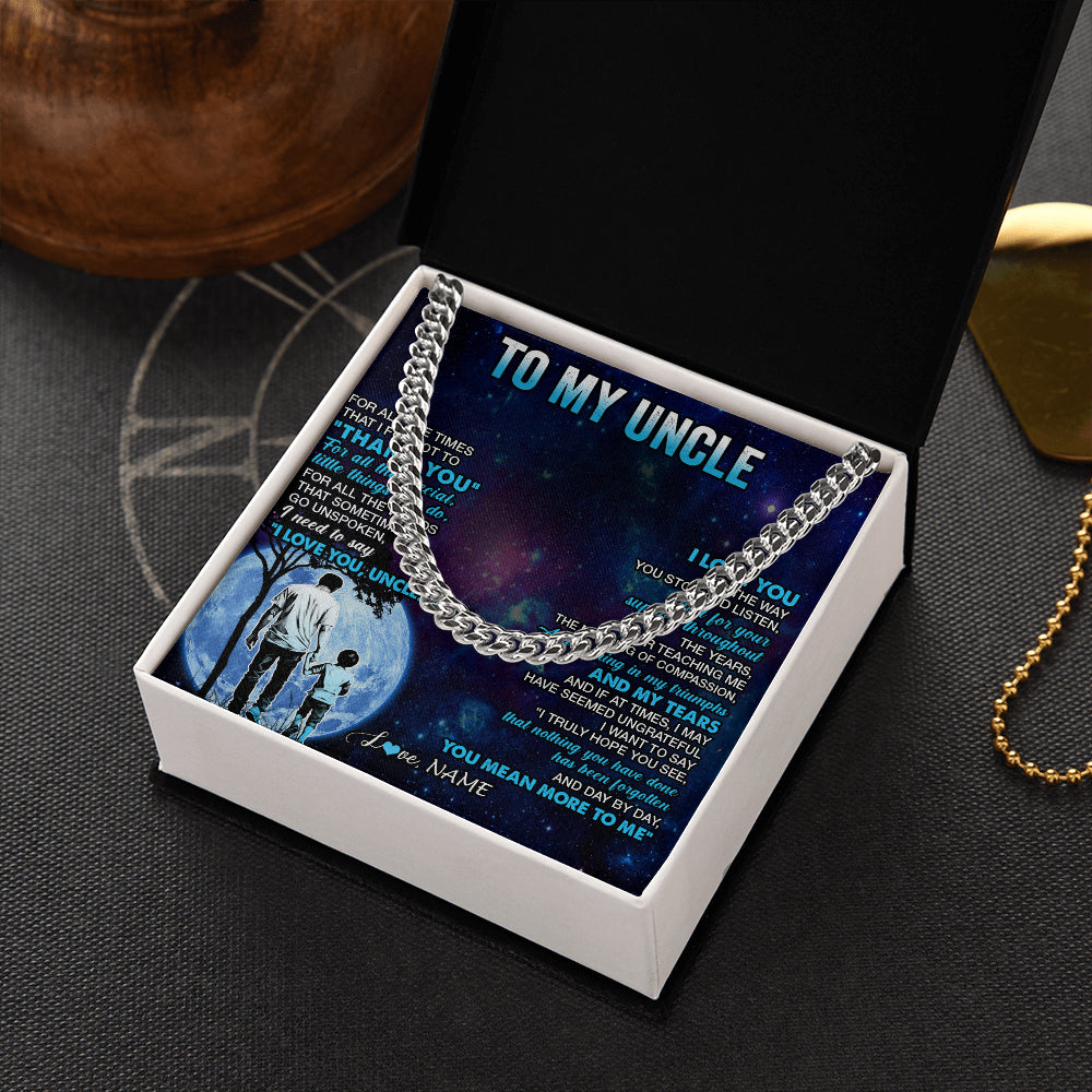 Cuban Link Chain Necklace Stainless Steel | 2 | Personalized To My Uncle Necklace From Nephew Thank You Day By Day Uncle Birthday Gifts Fathers Day Christmas Customized Gift Box Message Card | teecentury