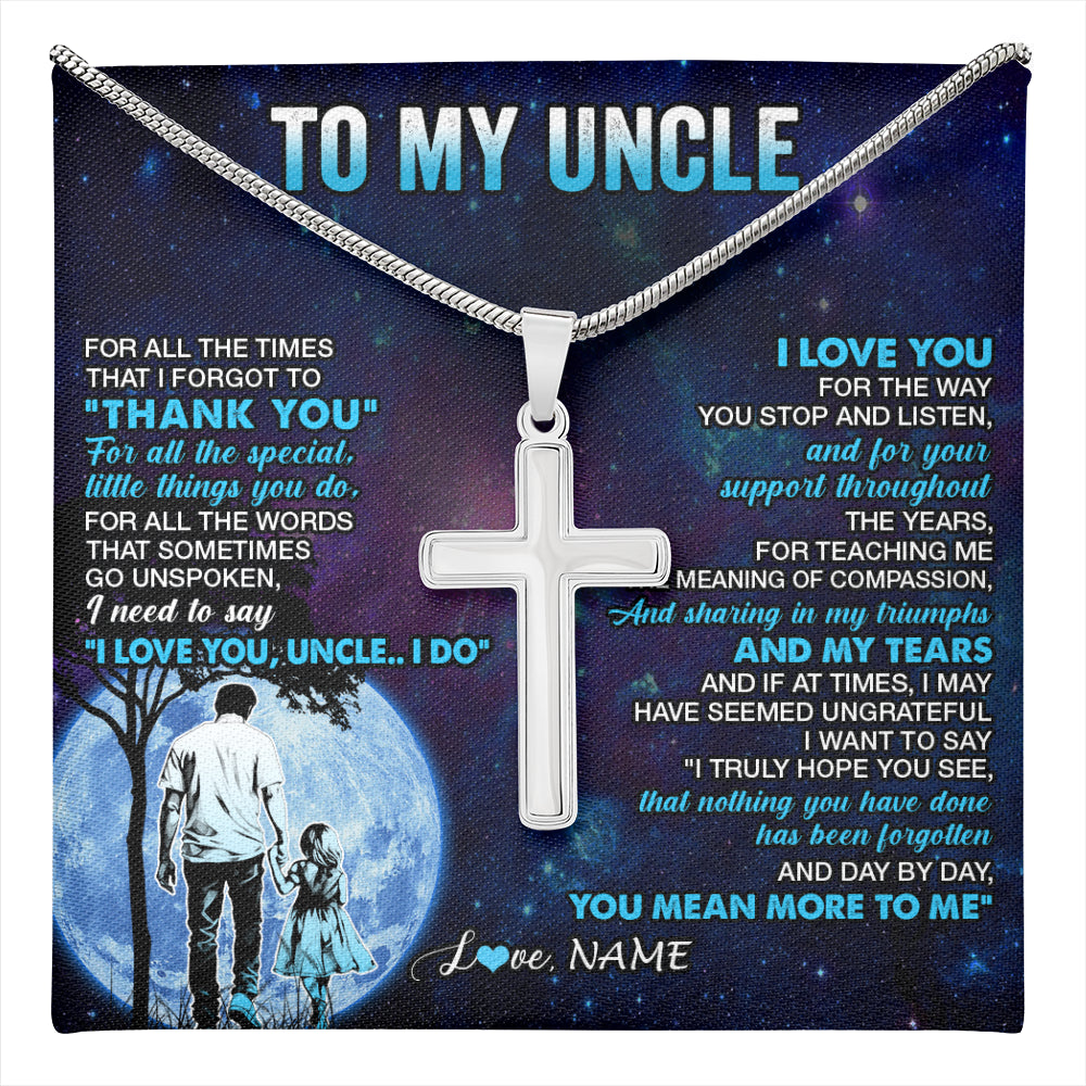 Stainless Cross Necklace Stainless Steel | 1 | Personalized To My Uncle Necklace From Niece Thank You Day By Day Uncle Birthday Gifts Fathers Day Christmas Customized Gift Box Message Card | teecentury