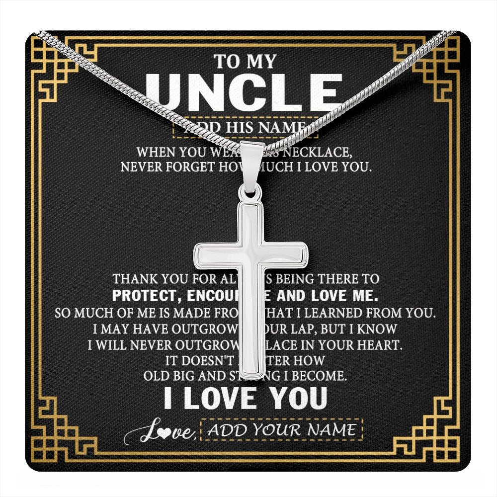 Stainless Cross Necklace Stainless Steel | 1 | Personalized To My Uncle Necklace Gift From Niece Nephew I Love You Protect Encourage Love Uncle Gifts For Men Birthday Fathers Day Gift Box Message Card | https://teecentury.