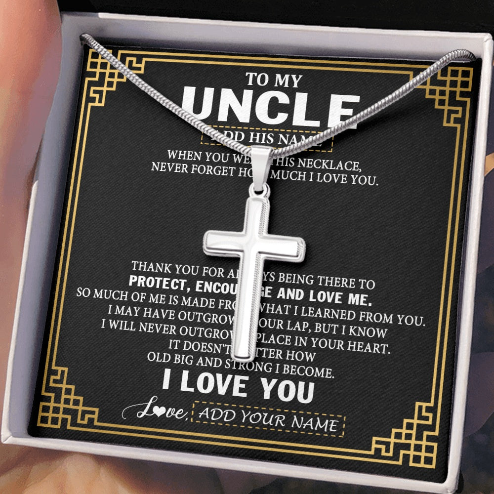 Stainless Cross Necklace Stainless Steel | 2 | Personalized To My Uncle Necklace Gift From Niece Nephew I Love You Protect Encourage Love Uncle Gifts For Men Birthday Fathers Day Gift Box Message Card | https://teecentury.