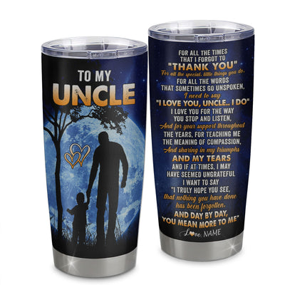 Personalized To My Uncle Tumbler From Nephew Niece Stainless Steel Cup Thank You Grateful Love Uncle Birthday Gifts Fathers Day Thanksgiving Christmas Custom Travel Mug | teecentury