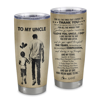 Personalized To My Uncle Tumbler From Nephew Stainless Steel Cup For All The Times That I Forgot To Thank You Uncle Birthday Fathers Day Christmas Travel Mug | teecentury