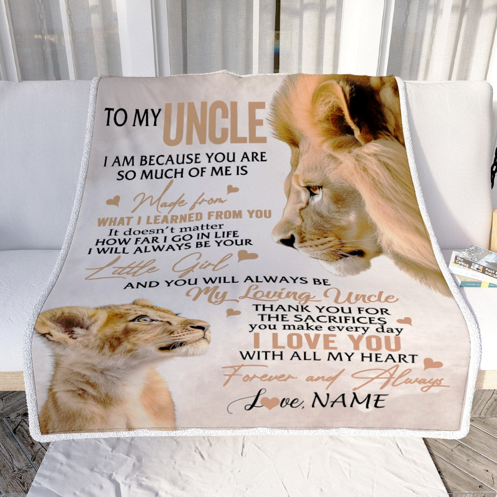 Personalized To My Uncle from Niece Lion I Love You With All My Heart Uncle Birthday Fathers Day Christmas Customized Fleece Throw Blanket Mockup | teecentury