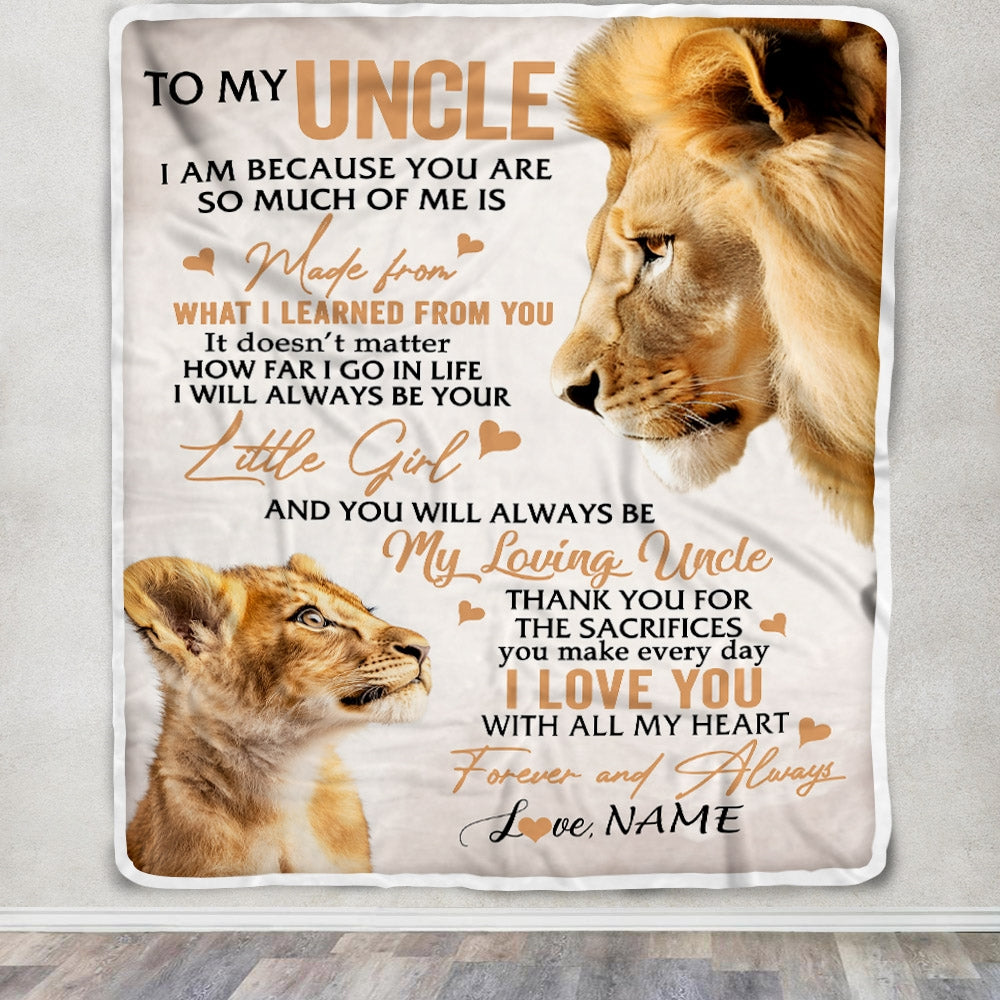 Personalized To My Uncle from Niece Lion I Love You With All My Heart Uncle Birthday Fathers Day Christmas Customized Fleece Throw Blanket Mockup | teecentury