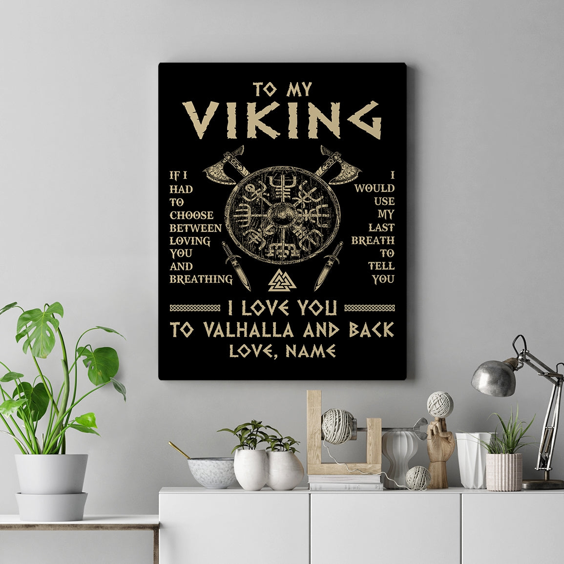 Personalized To My Viking Canvas Husband From Wife I Love You To Valhalla Husband Fiancee Boyfriend Men Birthday Anniversary Custom Wall Art Print Framed Canvas | teecentury
