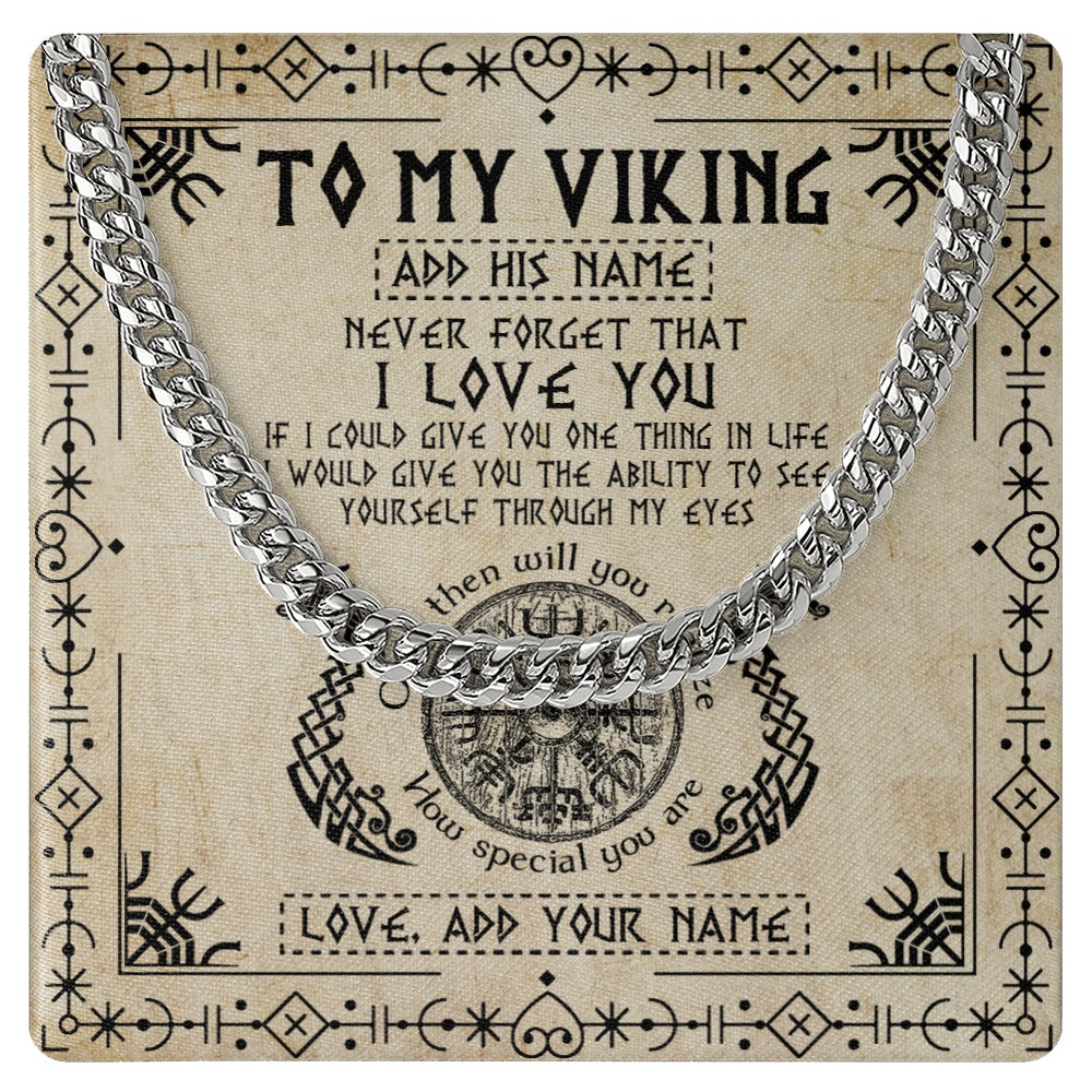 Cuban Link Chain Necklace Stainless Steel | 1 | Personalized To My Viking Necklace For Men I Love You Jewelry Gifts Him Husband Son On Valentines Fathers Day Birthday Christmas Custom Gift Box Message Card | https://teecentury.
