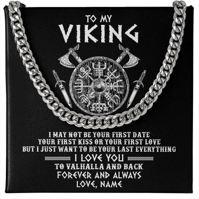 Cuban Link Chain Necklace Stainless Steel | 1 | Personalized To My Viking Necklace I Love You To Valhalla And Back Husband Boyfriend Men Her Him Birthday Anniversary Day Customized Gift Box Message Card | teecentury