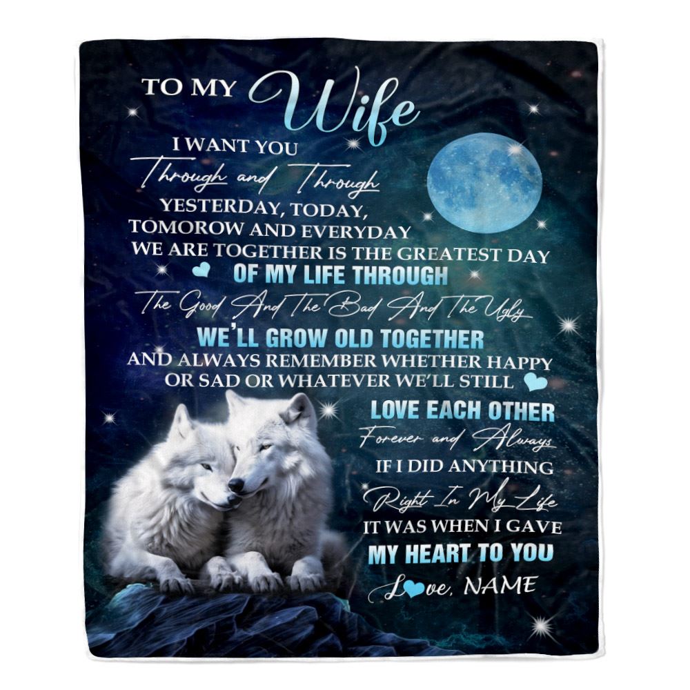 Personalized To My Wife Blanket From Husband I Want You Wolf Wife Birthday Gifts Anniversary Romantic Valentines Day Christmas Customized Fleece Blanket | teecentury