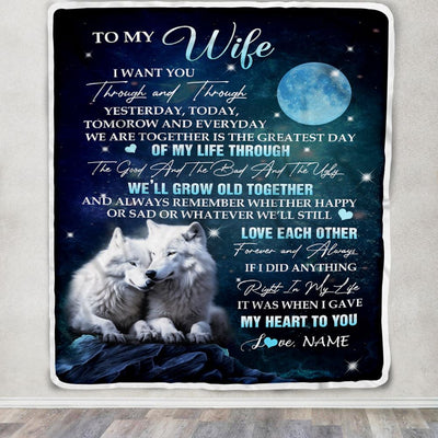 Personalized To My Wife Blanket From Husband I Want You Wolf Wife Birthday Gifts Anniversary Romantic Valentines Day Christmas Customized Fleece Blanket | teecentury