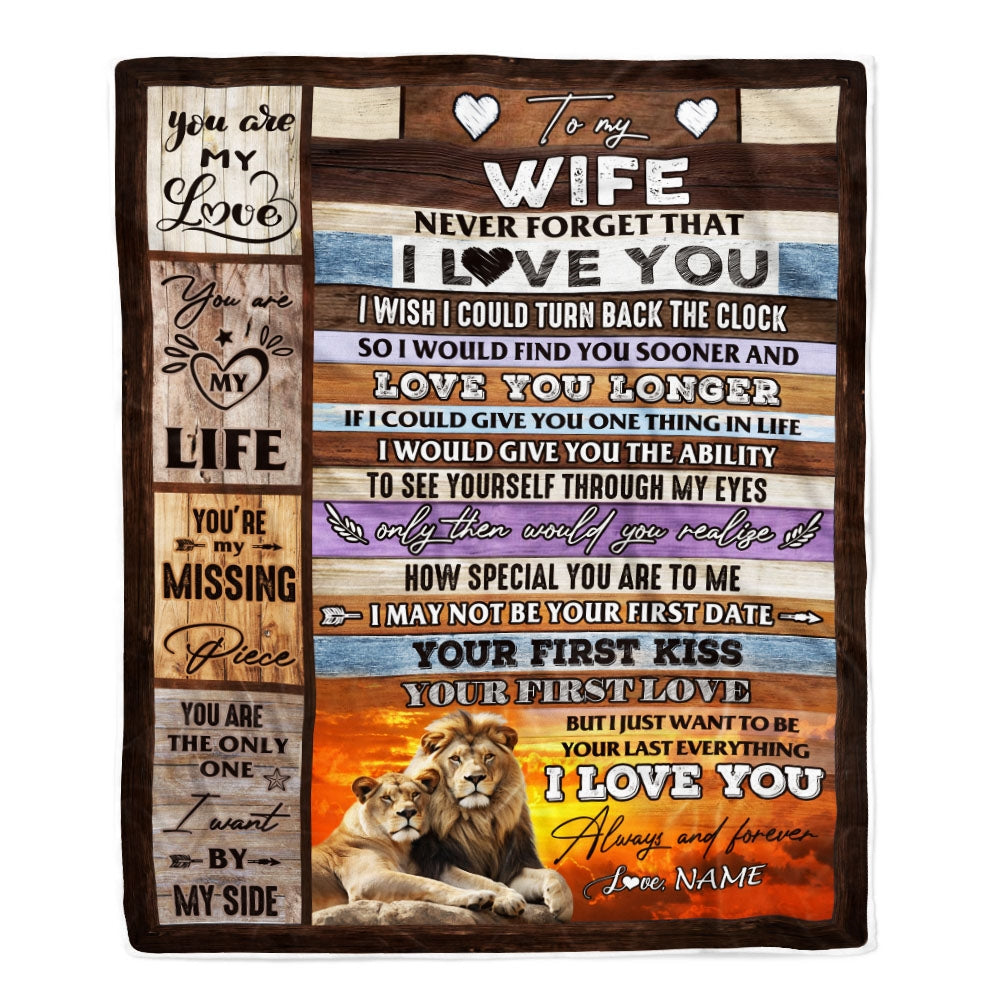 Personalized To My Wife Blanket From Husband Never Forget I Love You Couple Lion Wife Birthday Anniversary Valentines Day Christmas Customized Fleece Blanket | teecentury