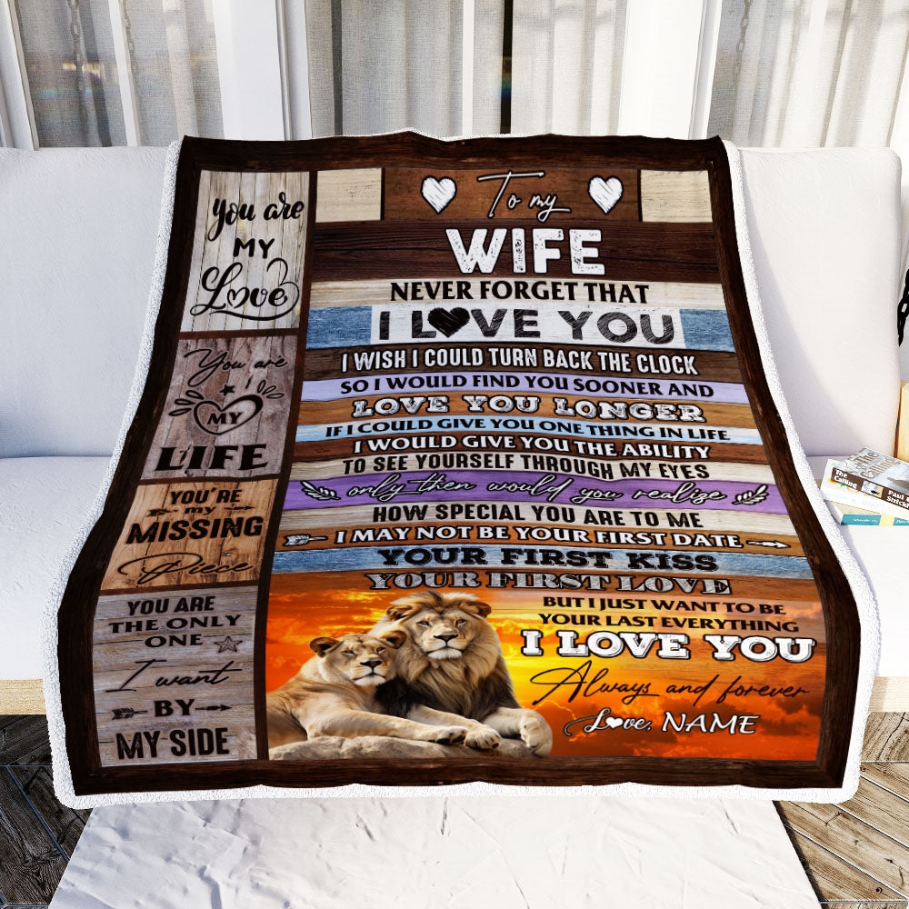 Personalized To My Wife Blanket From Husband Never Forget I Love You Couple Lion Wife Birthday Anniversary Valentines Day Christmas Customized Fleece Blanket | teecentury