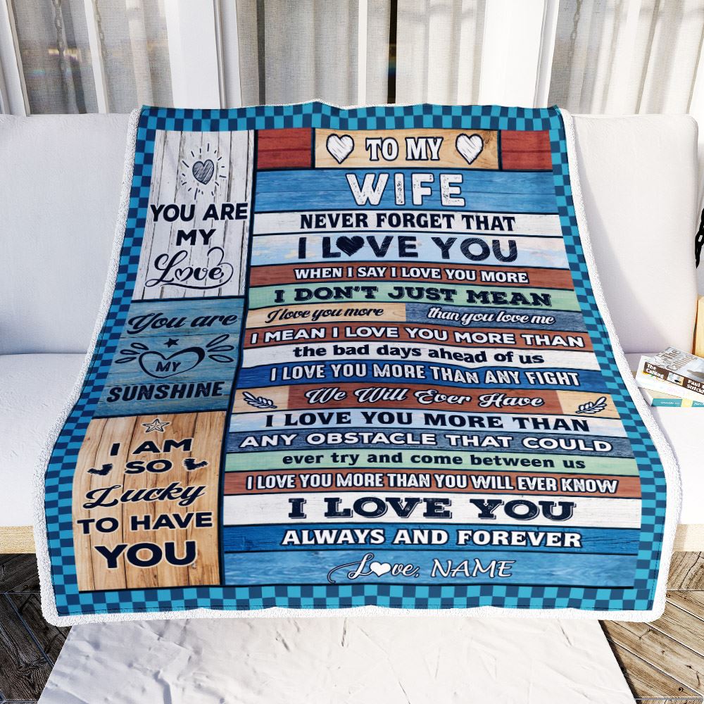 Personalized To My Wife Blanket From Husband Wood I Love You More Wife Birthday Anniversary Romantic Valentines Day Christmas Customized Gift Fleece Blanket | teecentury