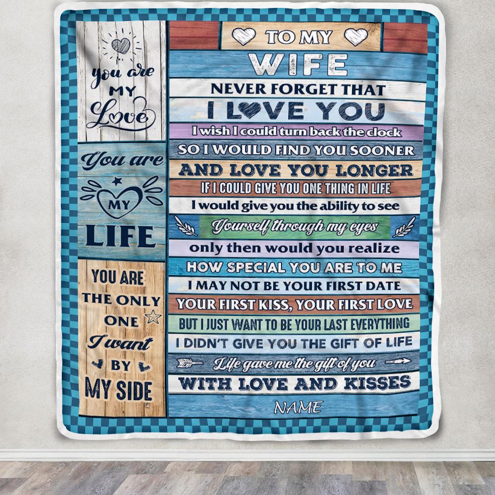 Personalized To My Wife Blanket From Husband Wood I Love You Wife Birthday Anniversary Romantic Valentines Day Christmas Customized Fleece Throw Blanket | teecentury