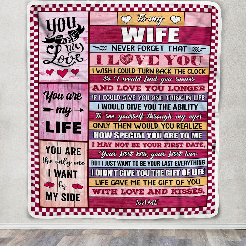 Personalized To My Wife Blanket From Husband Wood Never Forget I Love You Wife Birthday Anniversary Valentines Day Christmas Customized Gift Fleece Blanket | teecentury