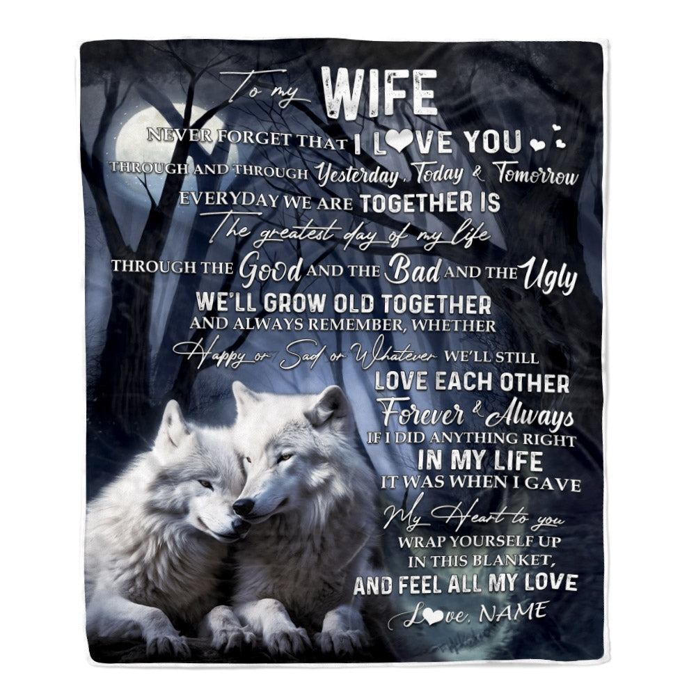 Personalized To My Wife Blankets From Husband Wolf Never Forget That I Love You Wife Birthday Wedding Anniversary Christmas Customized Fleece Blanket Blanket | Teecentury.com