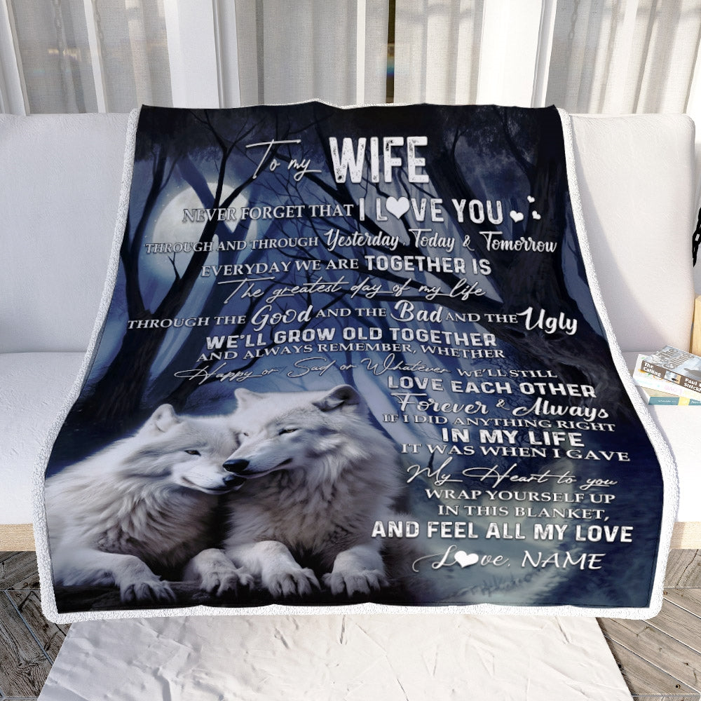 Personalized To My Wife Blankets From Husband Wolf Never Forget That I Love You Wife Birthday Wedding Anniversary Christmas Customized Fleece Blanket Blanket | Teecentury.com