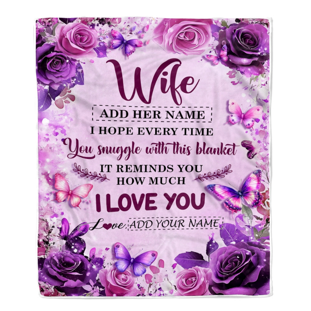 Personalized To My Wife Gifts Blanket From Husband Purple Floral Birthday For Wife Romantic Valentines Gifts For Her Christmas Custom Fleece Blanket | teecentury