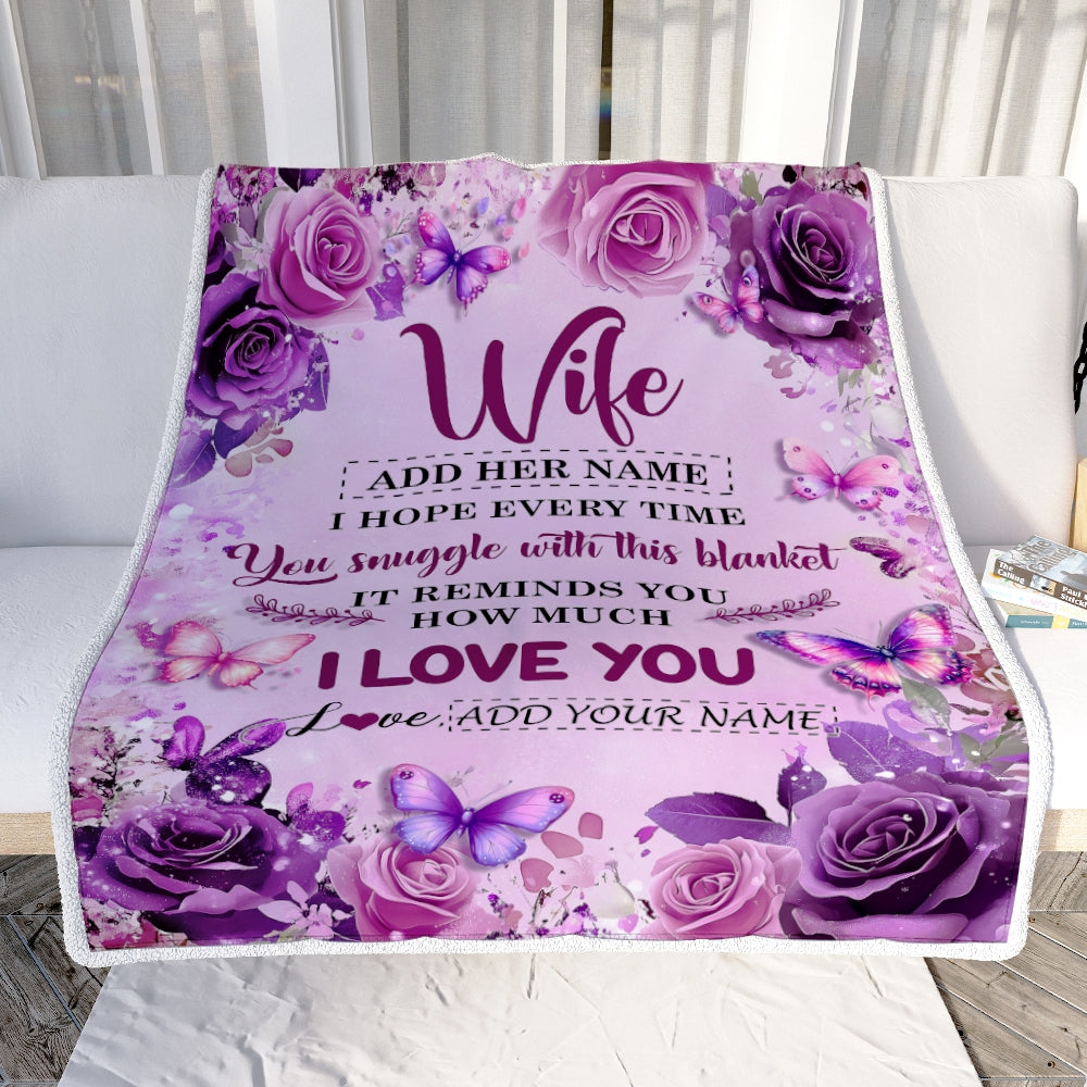 Personalized To My Wife Gifts Blanket From Husband Purple Floral Birthday For Wife Romantic Valentines Gifts For Her Christmas Custom Fleece Blanket | teecentury