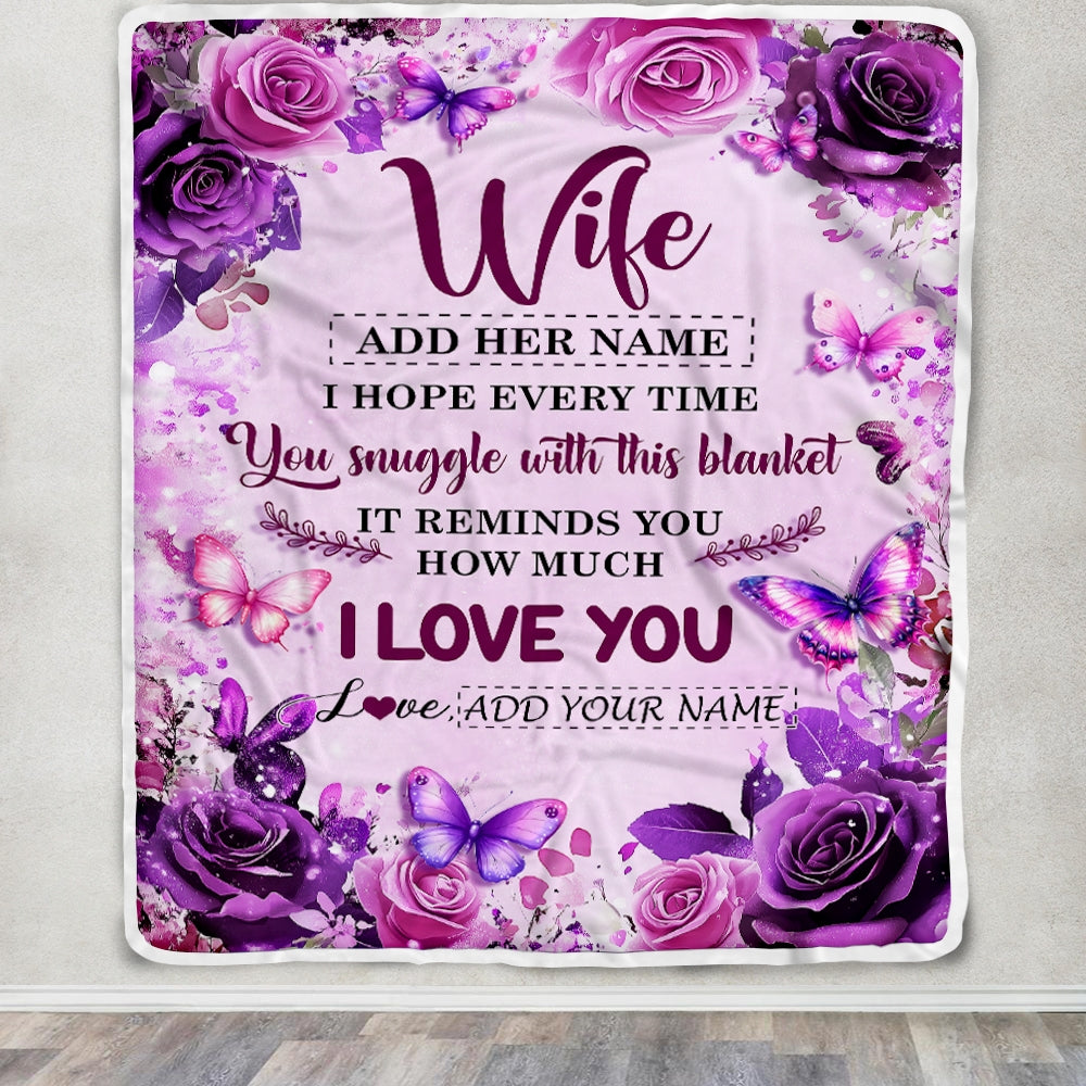 Personalized To My Wife Gifts Blanket From Husband Purple Floral Birthday For Wife Romantic Valentines Gifts For Her Christmas Custom Fleece Blanket | teecentury