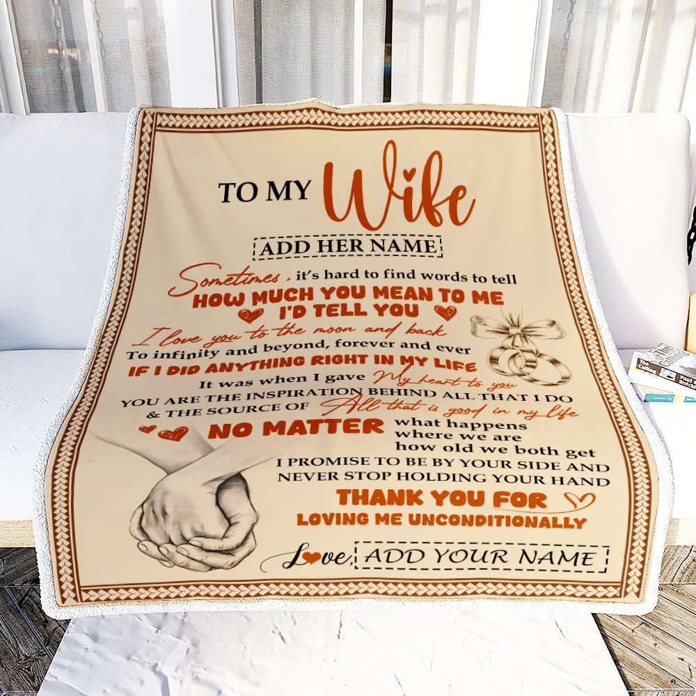 Personalized To My Wife Gifts From Husband Blanket You Mean The World To Me Romantic Anniversary Wife Birthday Gifts Presents For Her Custom Fleece Blanket | teecentury