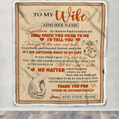 Personalized To My Wife Gifts From Husband Blanket You Mean The World To Me Romantic Anniversary Wife Birthday Gifts Presents For Her Custom Fleece Blanket | teecentury