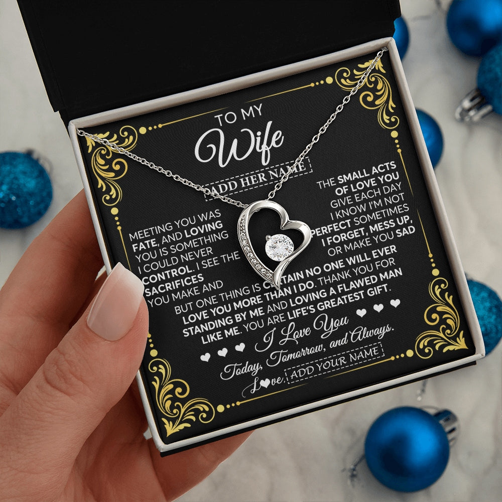 Forever Love Necklace 14K White Gold Finish | 2 | Personalized To My Wife Gifts Necklace From Husband A Meaningful Romantic Jewelry Gift For Anniversary Birthday Wedding Christmas Custom Gift Box Message Card | https://teecentury.