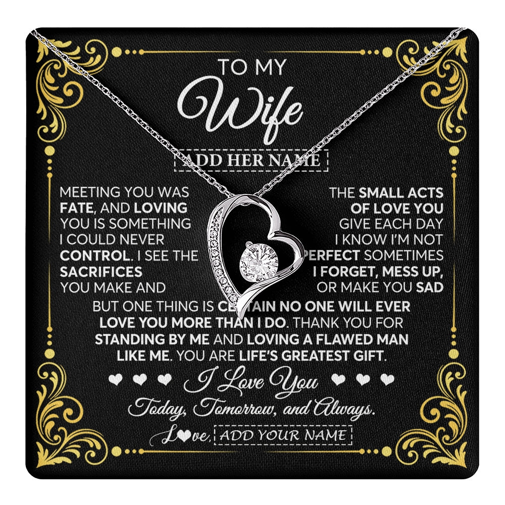 Forever Love Necklace 14K White Gold Finish | 1 | Personalized To My Wife Gifts Necklace From Husband A Meaningful Romantic Jewelry Gift For Anniversary Birthday Wedding Christmas Custom Gift Box Message Card | https://teecentury.