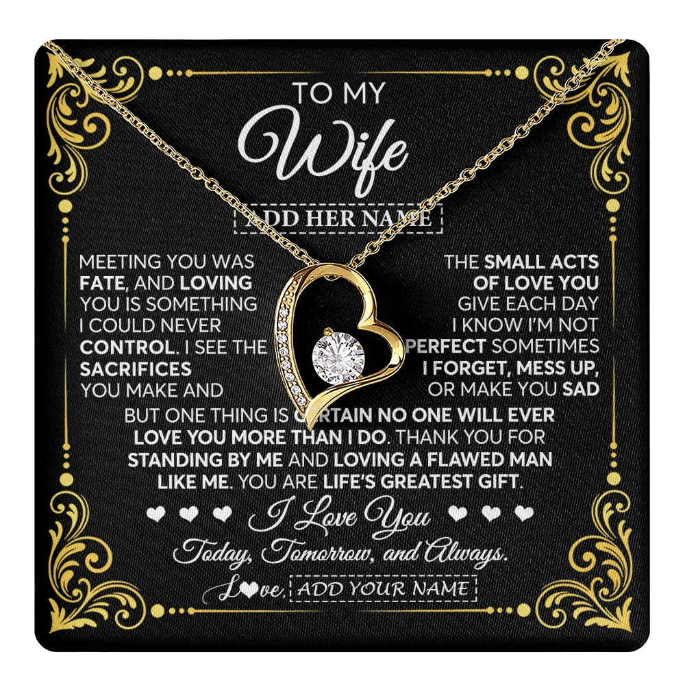 Forever Love Necklace 18K Yellow Gold Finish | 1 | Personalized To My Wife Gifts Necklace From Husband A Meaningful Romantic Jewelry Gift For Anniversary Birthday Wedding Christmas Custom Gift Box Message Card | https://teecentury.