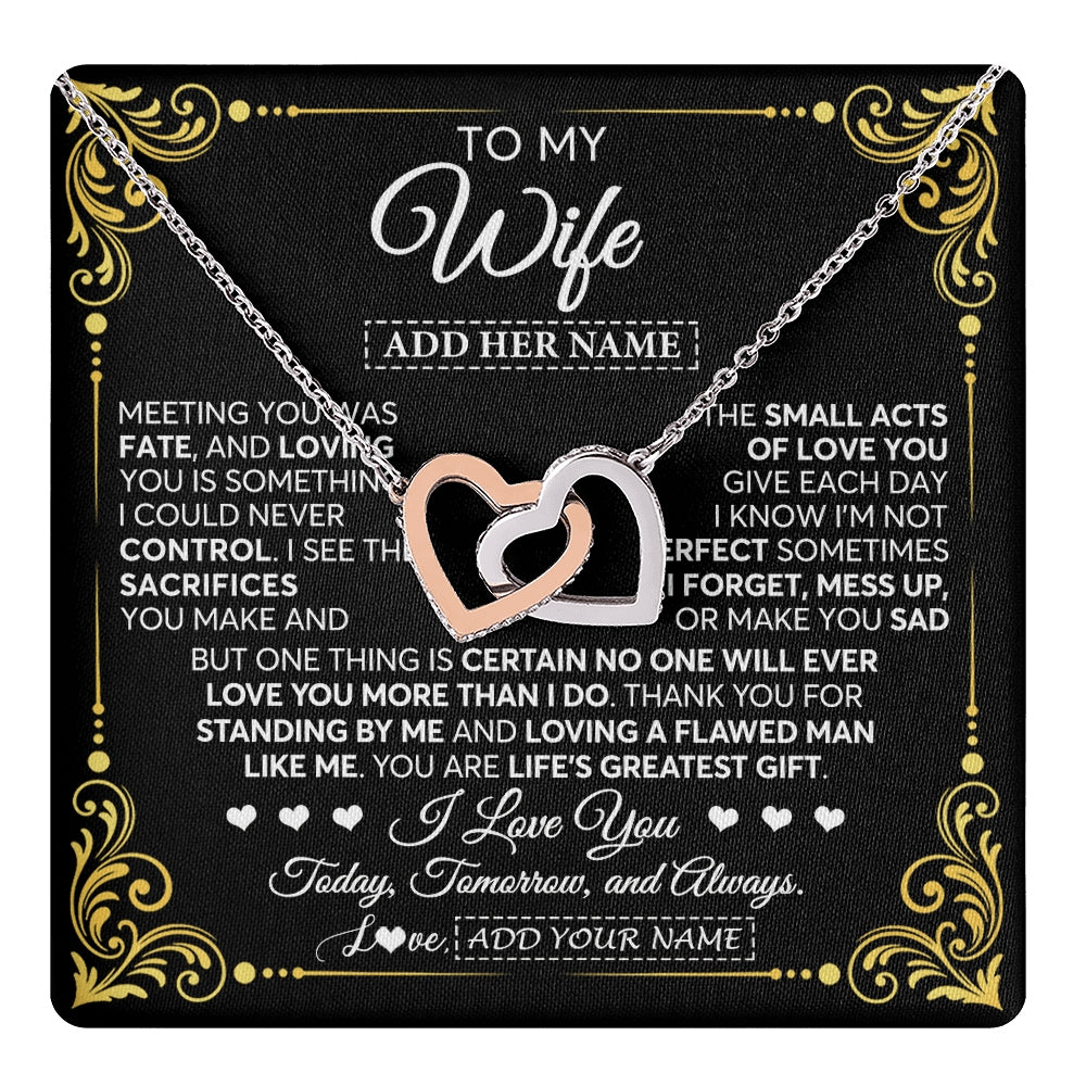 Interlocking Hearts Necklace Stainless Steel & Rose Gold Finish | 1 | Personalized To My Wife Gifts Necklace From Husband A Meaningful Romantic Jewelry Gift For Anniversary Birthday Wedding Christmas Custom Gift Box Message Card | https://teecentury.