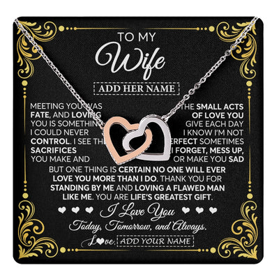 Interlocking Hearts Necklace Stainless Steel & Rose Gold Finish | 1 | Personalized To My Wife Gifts Necklace From Husband A Meaningful Romantic Jewelry Gift For Anniversary Birthday Wedding Christmas Custom Gift Box Message Card | https://teecentury.