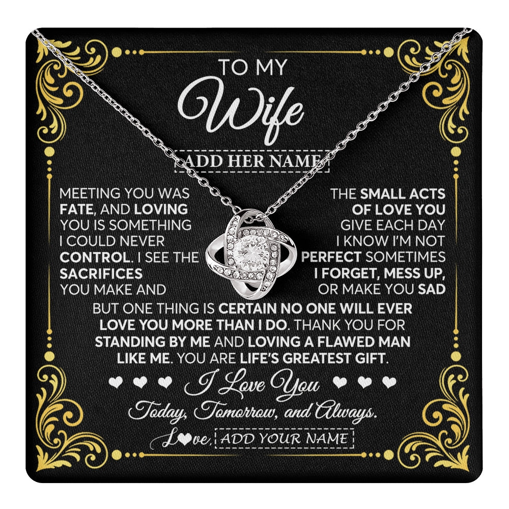 Love Knot Necklace 14K White Gold Finish | 1 | Personalized To My Wife Gifts Necklace From Husband A Meaningful Romantic Jewelry Gift For Anniversary Birthday Wedding Christmas Custom Gift Box Message Card | https://teecentury.